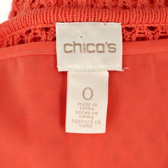 Chicos Sweater 0 Womens 4 Small Orange Fishnet Lined Tunic Rayon 3/4 Sleeve - Picture 3 of 12